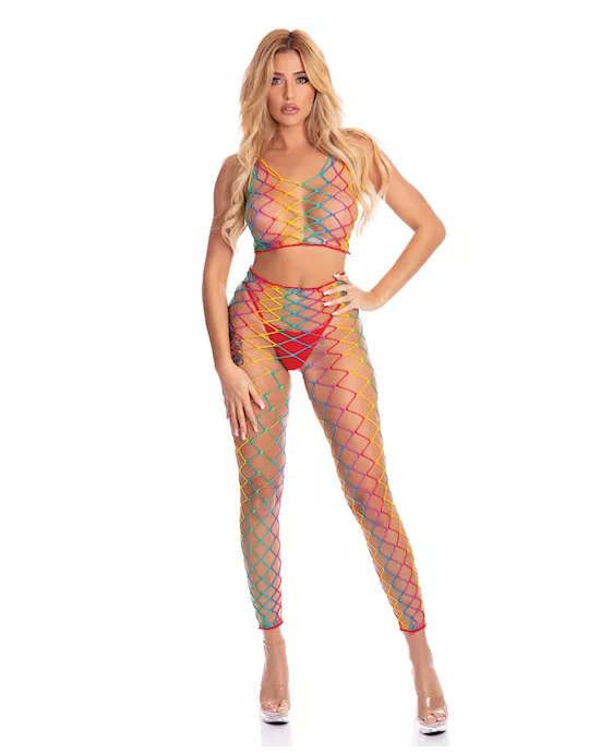 Pink Lipstick Roy G. Biv 2 pc Bodystocking Rainbow O/S