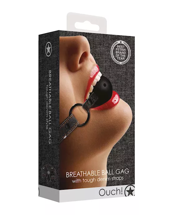 Shots Ouch Breathable Ball Gag w/Denim Straps - Black