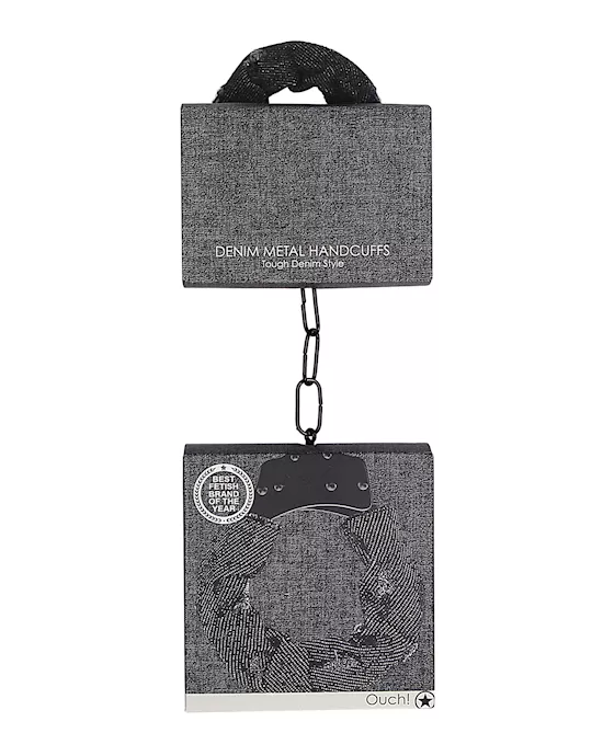 Shots Ouch Denim Metal Handcuffs - Black