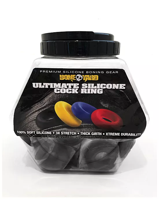 Boneyard Ultimate Silicone Cock Ring Fishbowl - Black Bowl of 50