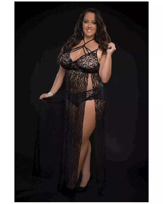 Lace Night Gown w/Lace Panty Black QN