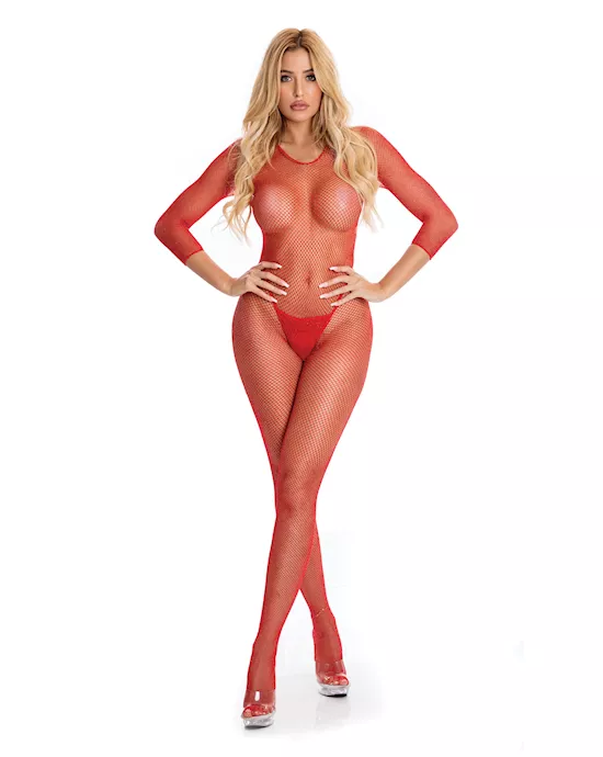 Pink Lipstick Risqu&eacute; Crotchless Bodystocking Red S/M
