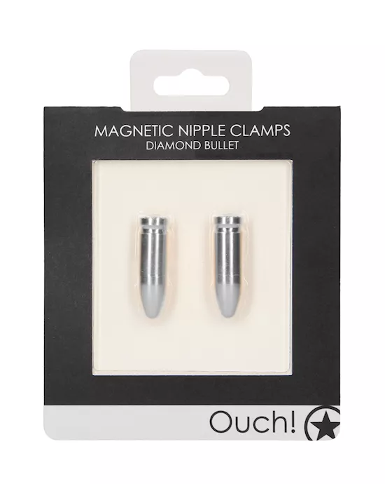 Shots Ouch Bullet Magnetic Nipple Clamps - Silver