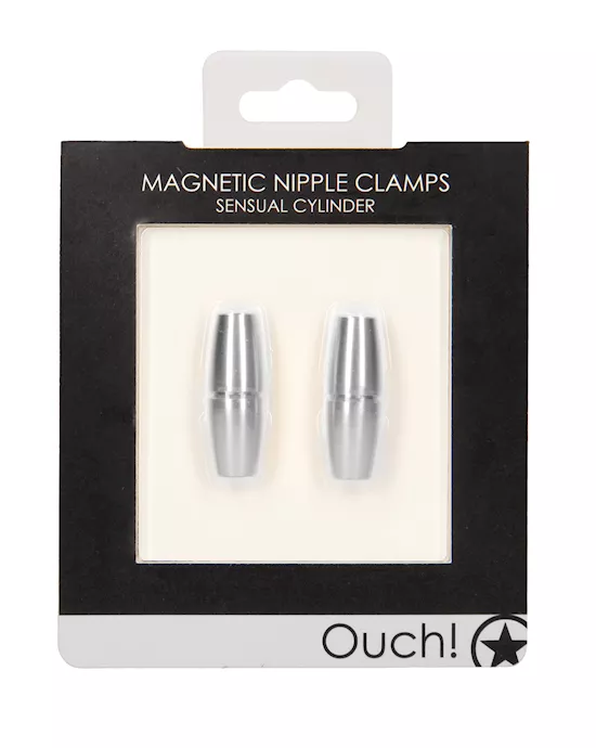 Shots Ouch Sensual Cylinder Magnetic Nipple Clamps - Silver