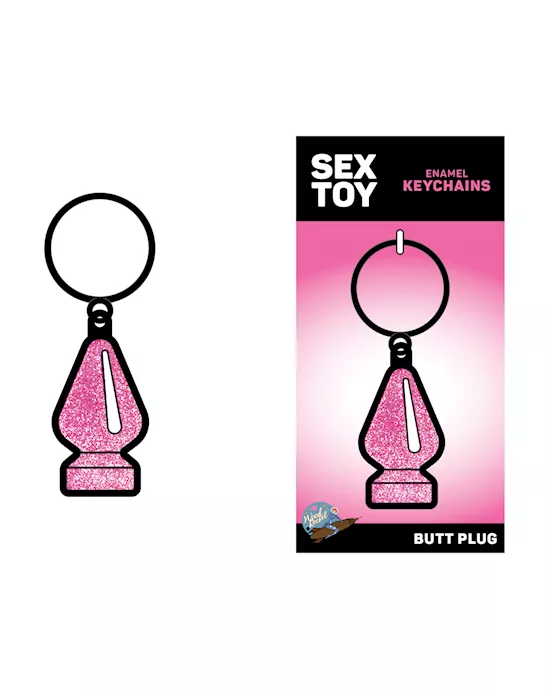 Wood Rocket Sex Toy Butt Plug Keychain - Pink Glitter