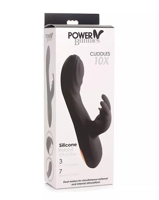Curve Toys Power Bunnies Cuddles 10x Silicone Rabbit Vibrator - Black