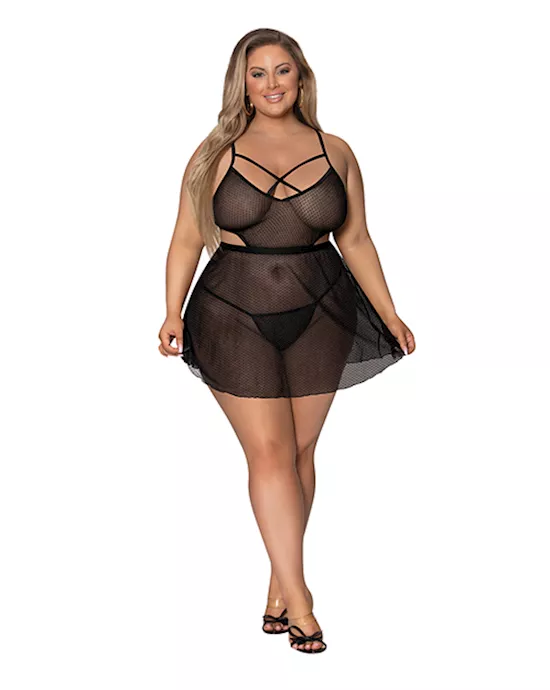Girl Next Door Babydoll & Crotchless Panty Black 2X