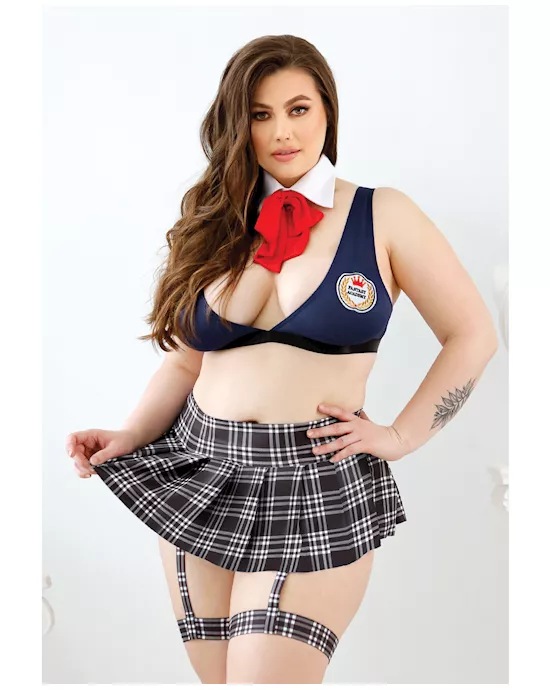 Play Learning Curves Bowtie, Top, Gartered Skirt, G-String Blue 3X/4X