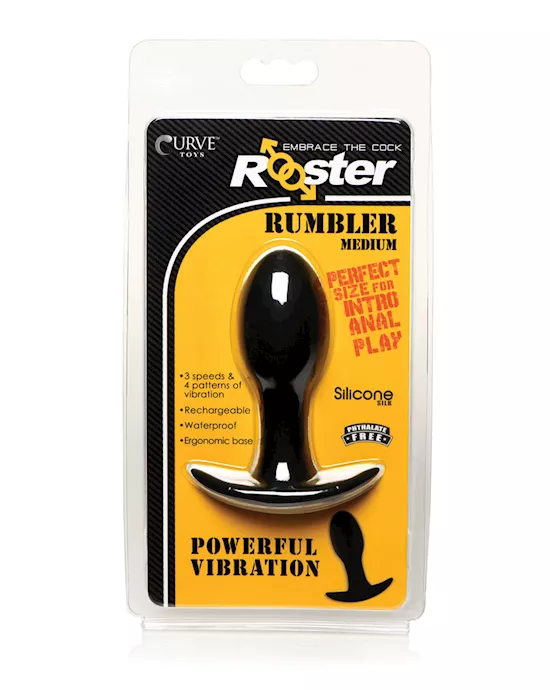 Curve Toys Rooster Rumbler Vibrating Silicone Anal Plug Medium - Black