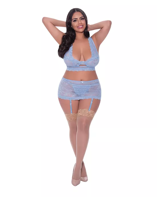 Ooh La Lace Bralette, Garter Skirt & G-String Periwinkle QN