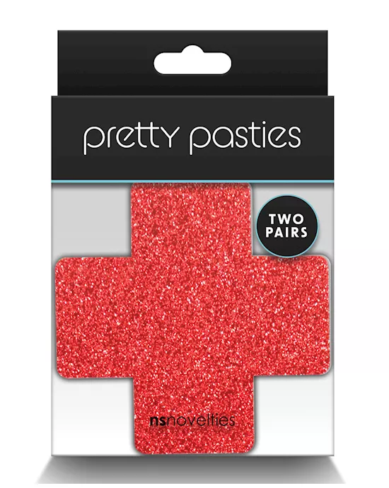 Pretty Pasties Glitter Cross Red/Silver - 2 Pair