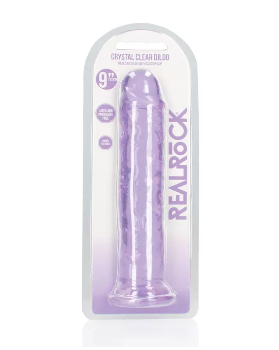 Shots RealRock Crystal Clear 9" Straight Dildo w/Suction Cup - Purple