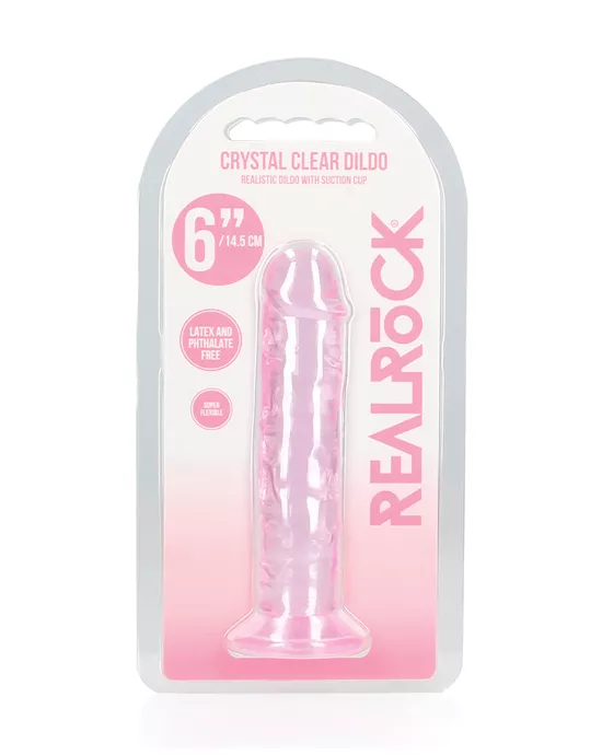 Shots RealRock Crystal Clear 6" Straight Dildo w/Suction Cup - Pink