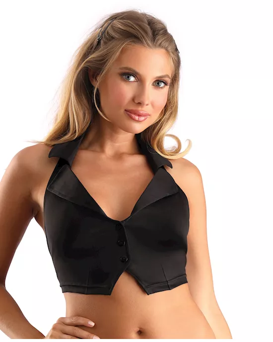 Play Schoolgirl Collared Button Down Halter Top Black O/S