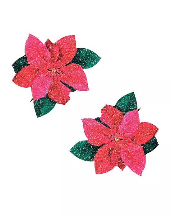 Neva Nude Poinsettia Glitter Flower Pasties - Red/Green O/S