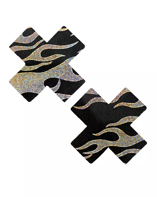 Neva Nude Robo Meltdown Holographic X Factor Pasties - Black/Silver O/S