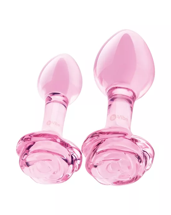 B Vibe Pink Roses Glass Butt Plug Training Set
