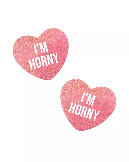 I'm Horny Bella Rosa Pink Shimmer Candy Heart Nipple Cover Pasties