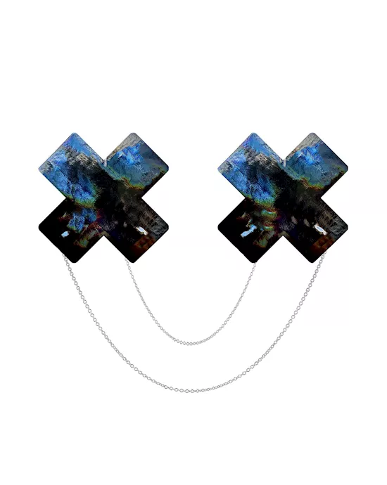 Midnight Sky Black Wet Holographic Vinyl Chained X Factor Nipple Cover Pasties