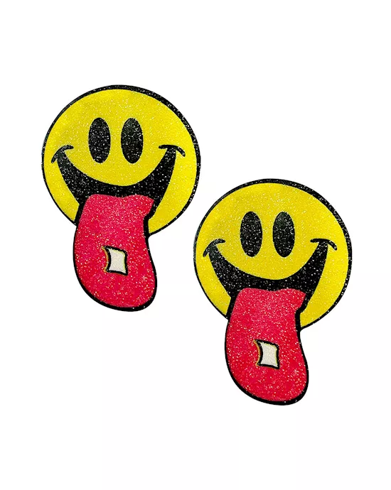 Smiley Face Glitter Tab Nipple Cover Pasties