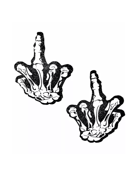 Fuck You Hand Black Glitter Blacklight Nipple Cover Pasties