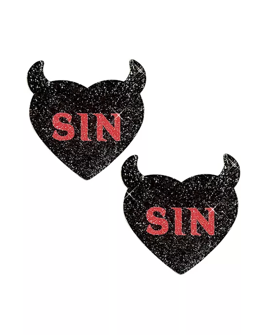 Sin City Black Devil Glitter Heart Nipple Cover Pasties