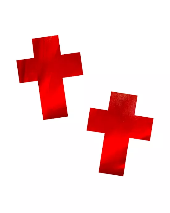 Bloody Nightmare Red Foil Crucifix Nipple Cover Pasties