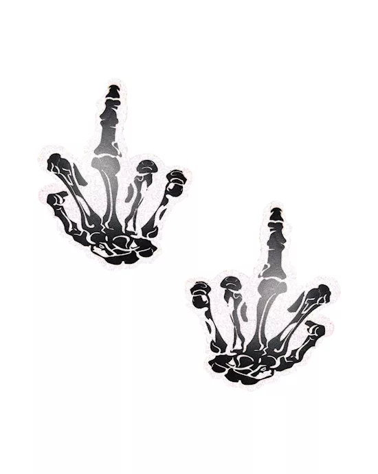 Fuck You Hand White Glitter Nipple Cover Pasties