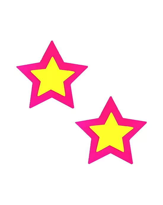 Double Starburst Neon Pink Power Blacklight Starry Nights Nipple Cover Pasties