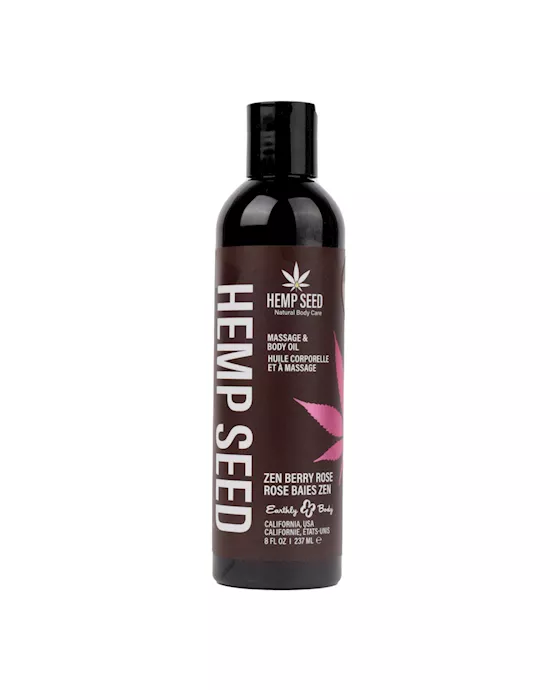 Hemp Seed Massage & Body Oil Zen Berry Rose Blackberry, Yellow Rose & Amber Scented 237ml