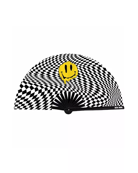 Trippy Checkers Melty Face Blacklight Reactive Folding Fan