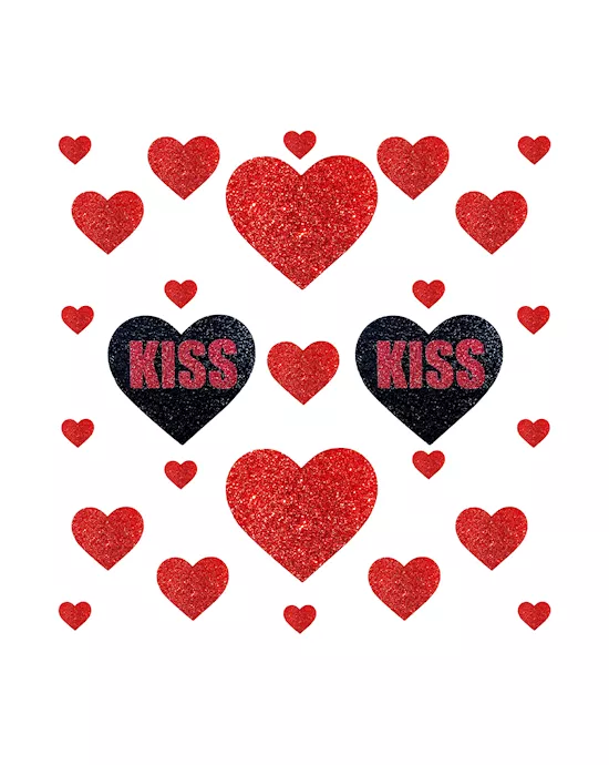 Kiss Ravish Me Red & Black Malice Glitter I Heart U Nipple Sticker Crop Top