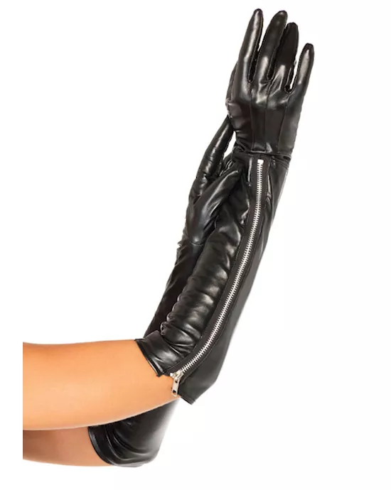 BQ Faux Leather Elbow Lgth Zip Glove