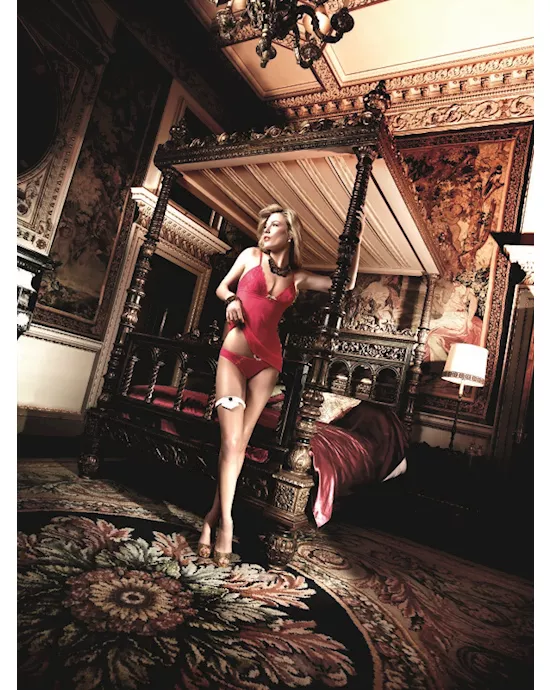Mesh and lace chemise and bikini set