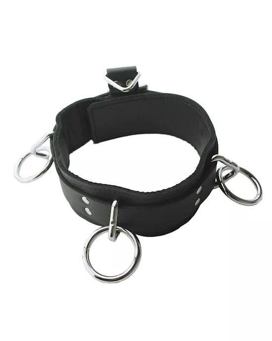 Double Strap Locking 3-Ring Leather Collar