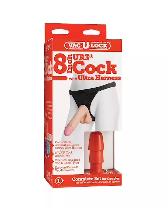 Ultra Harness 2 and Plug Vac-u-lock 8 Inch Cock UR3 Set 2